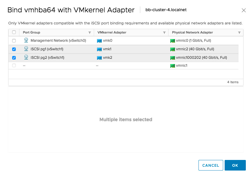 VMware screenshot showing multiple selected adapters