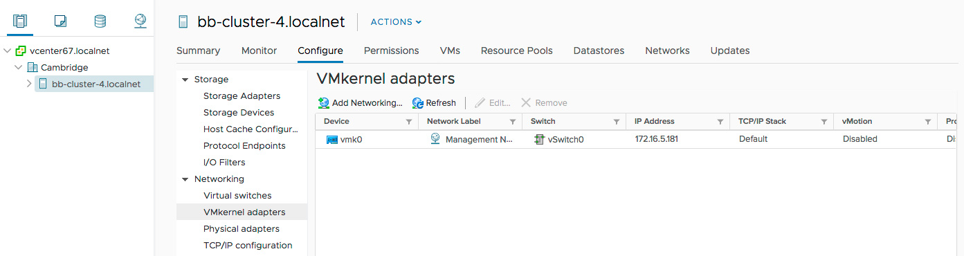 VMware screenshot showing VMkernel Network Adapters