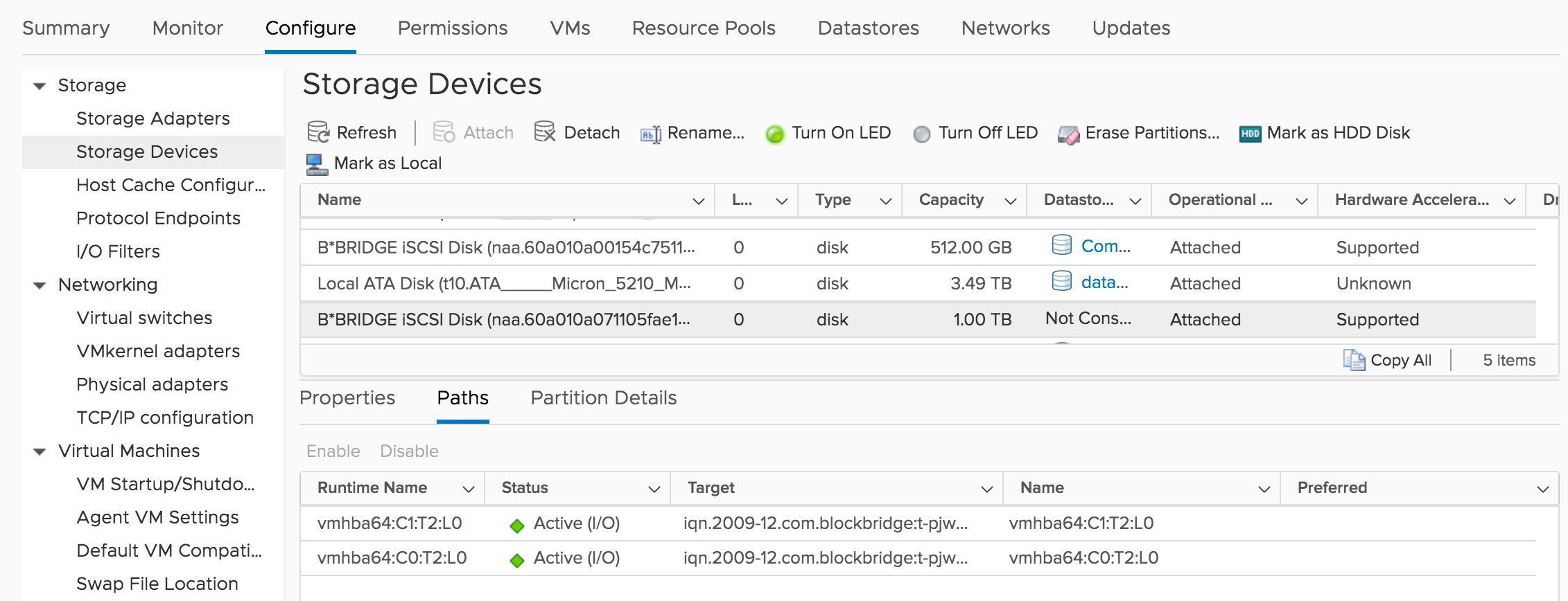 VMware screenshot showing where view storage path health