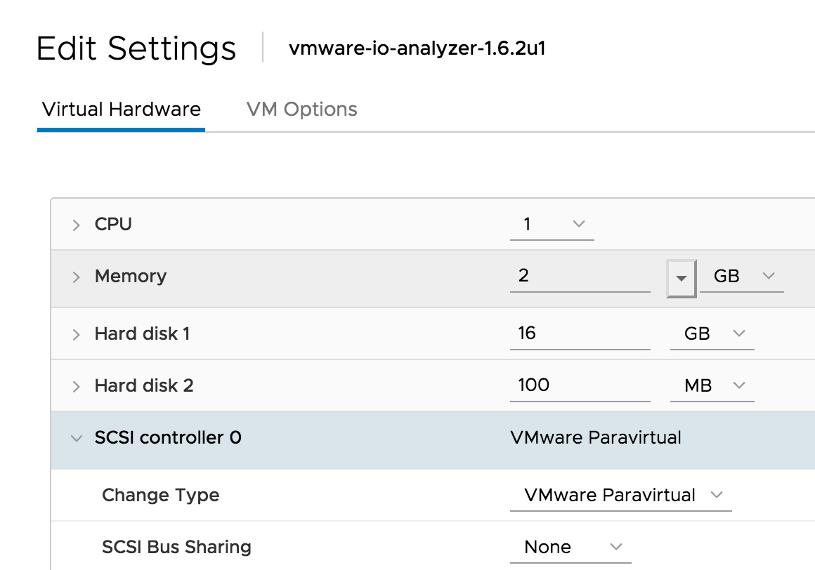 VMware screenshot showing guest virtual hardware settings