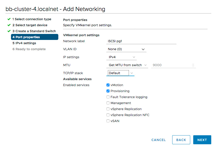 VMware screenshot showing port properties