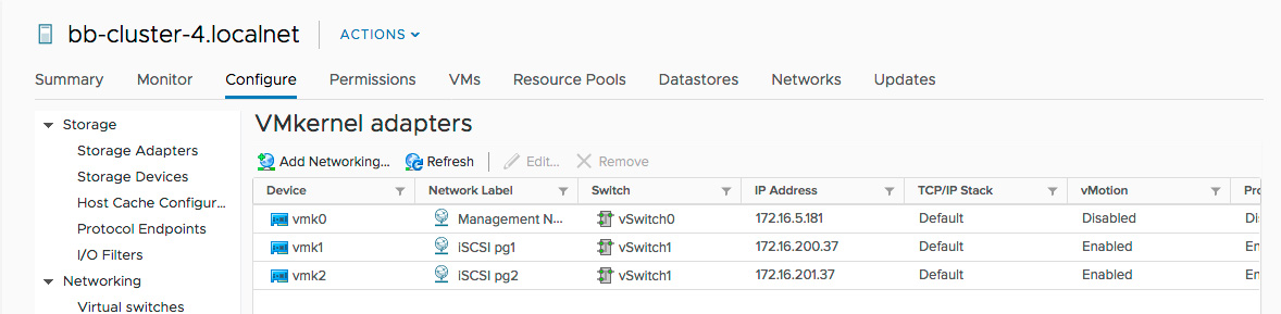 VMware screenshot showing VMkernel adapters